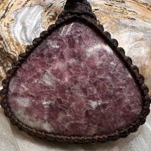 Genuine Lepidolite Crystal Pendant Macrame Necklace and Bracelet